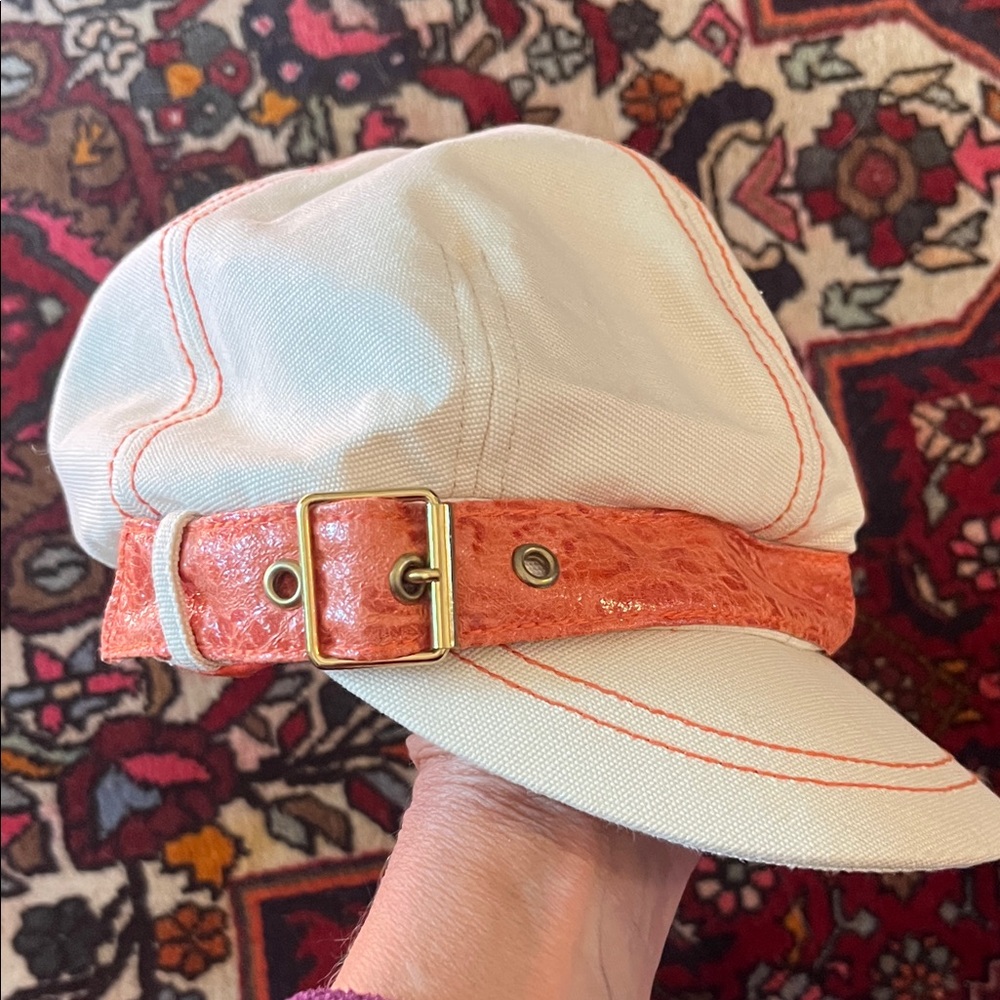 Nine West Cream and Orange Summer Newsboy Hat